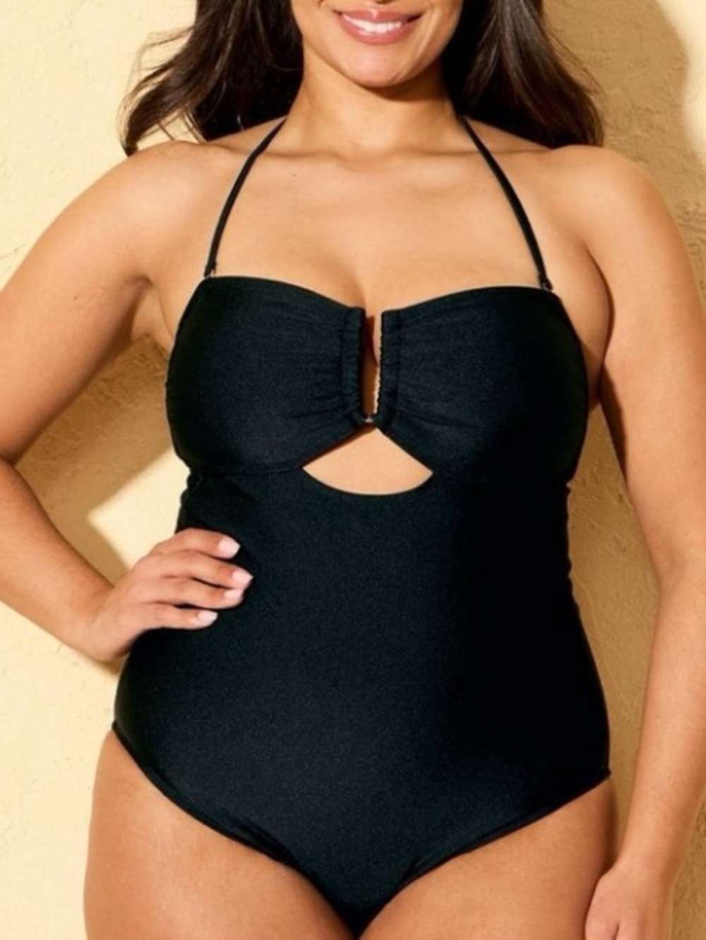 Shade & Shore High Shine U-Bar Bandeau Tummy Control One Piece Swimsuit L 12-14